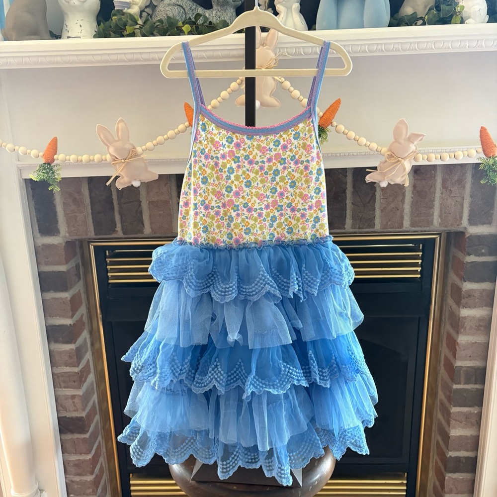 Matilda Jane Brilliant Daydream Colorful Floral Top Blue Tulle Ruffled Dress 6